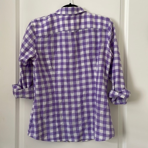Banana Republic Soft wash Linen Plaid Checkered Purple Shirt Small - Picture 3 of 3